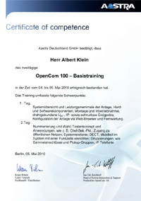 Certificate of competence - OpenCom 100 - Basistraining